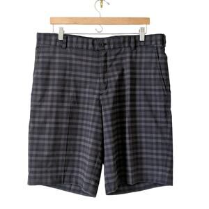 Nike Golf Men's Checkered Shorts Dri Fit Black Plaid Flat Front Golfing Size 36